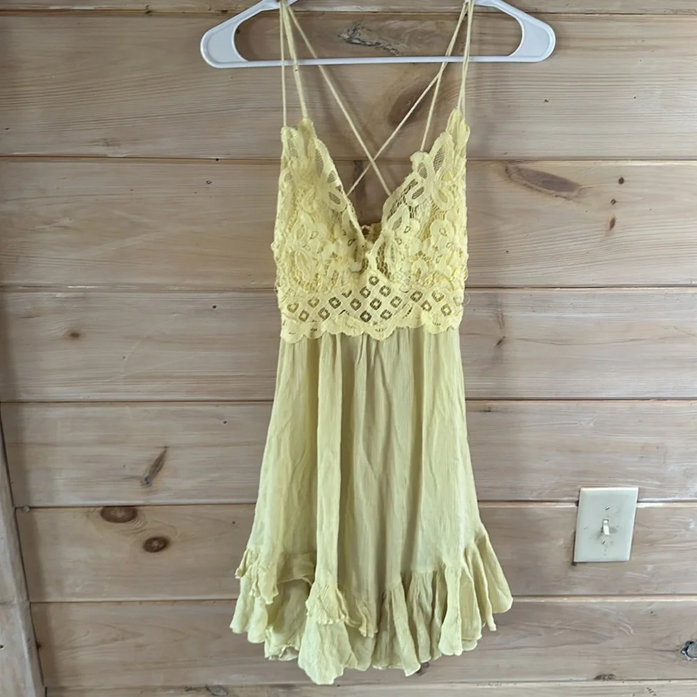 Free People  Adella Crochet Lace Ruffle Slip Mini Dress Size m new - Picture 4 of 5